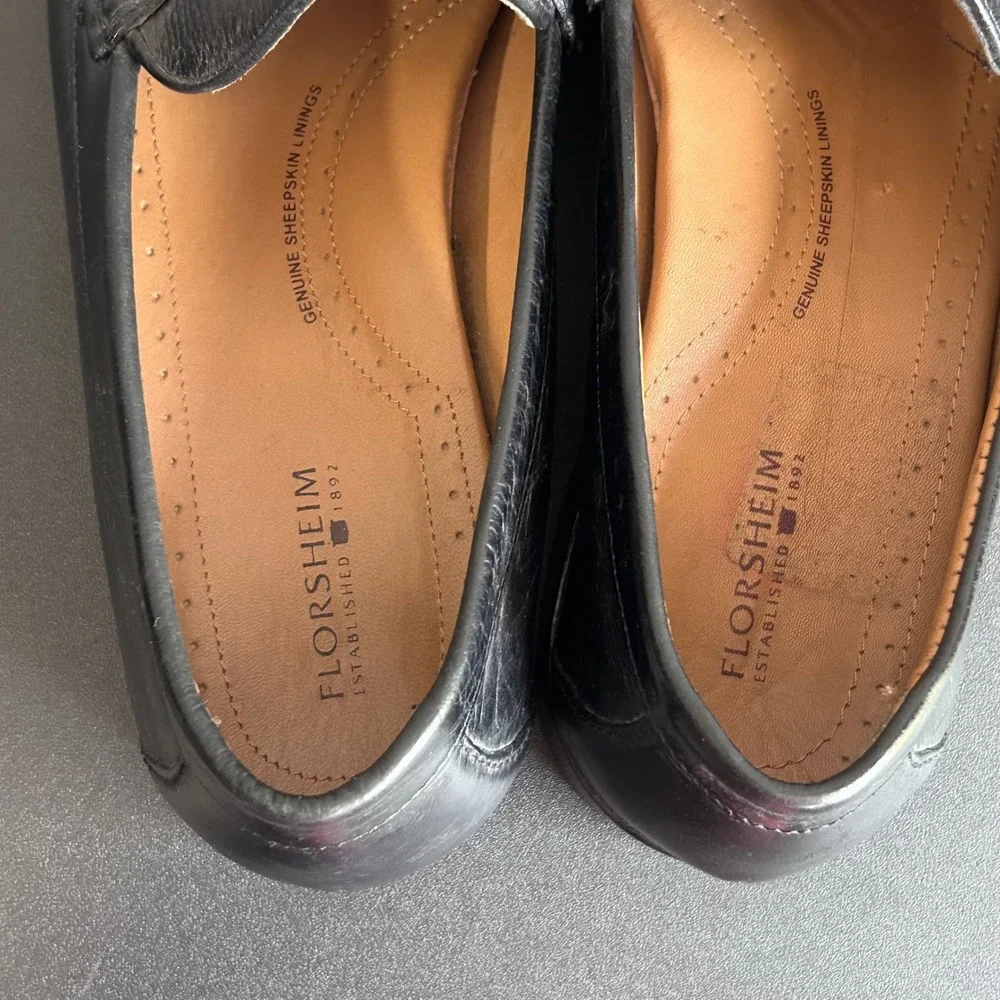 Florsheim Mens Black Pebbled Leather Penny Loafers 12120-001 Size 10.5 D